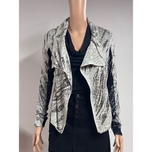 BCBGMAXAZRIA Womens Black White Abstract Print Asymmetric Zip Moto Cardigan S